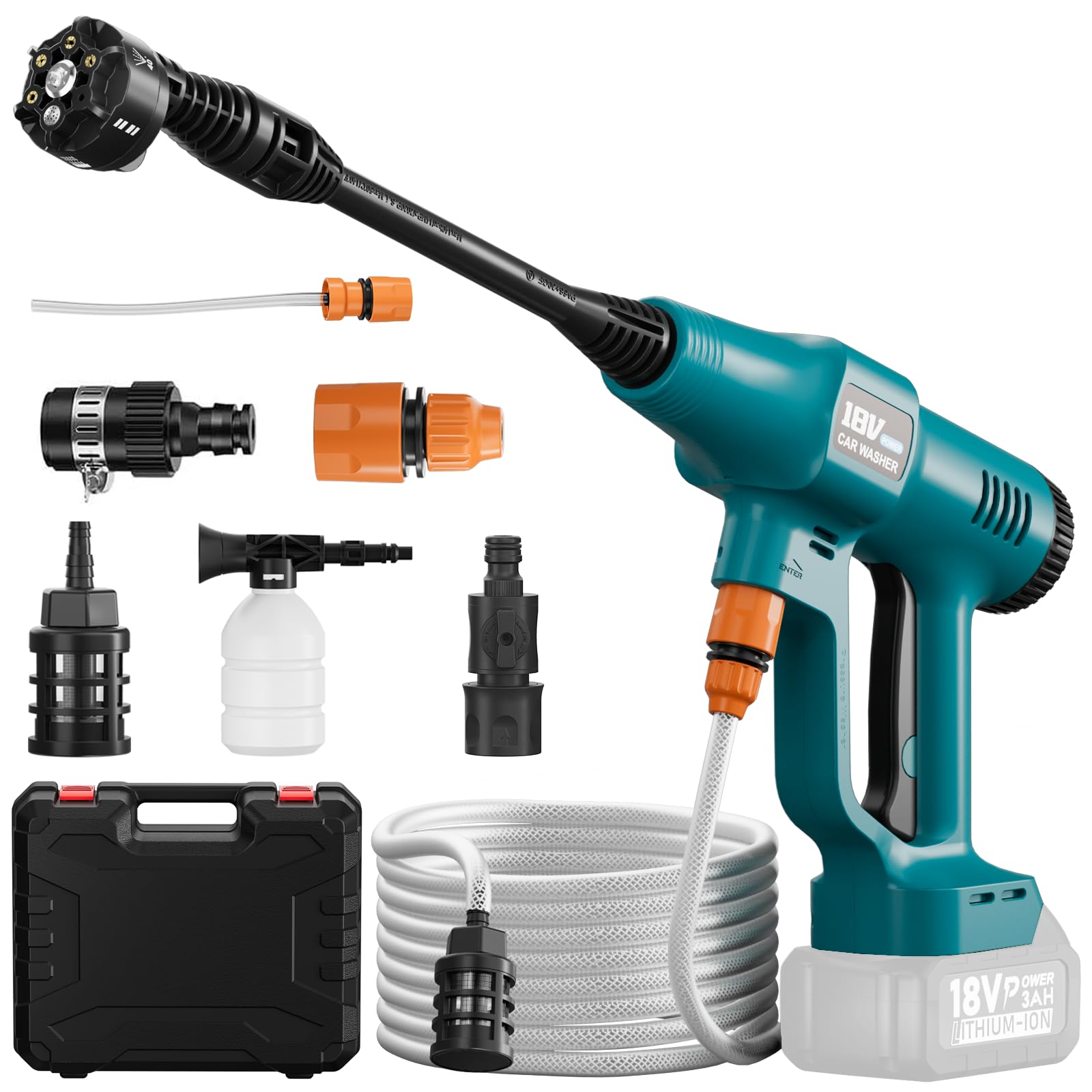 Hidrolimpiadora para Makita 18V Batería con Boquilla 6 en 1, 2 Baterías, Manguera Trenzada de 6,5 m, Hidrolimpiadora Portátil de Alta Presión Conexión de Grifo para Coche, Jardín, Terraza