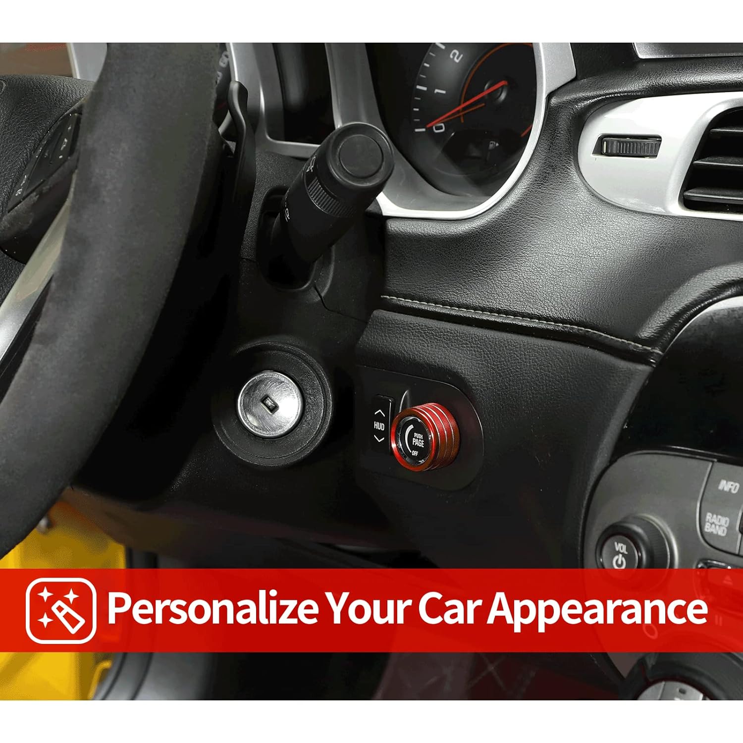 CheroCar Center Console Knobs Cover Headlight Switch Knob Trim for Chevrolet Camaro 2010-2015 (Red)