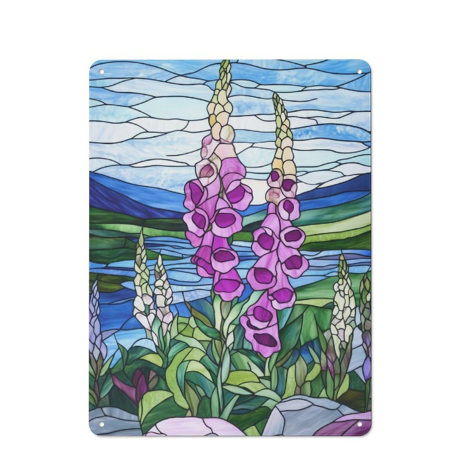 Junmoney Stained Glass Foxgloves Vintage Tin Sign 40X30cm, Nostalgic Retro Room Decor For Bedroom, Office, Home Bar Or Dining Room