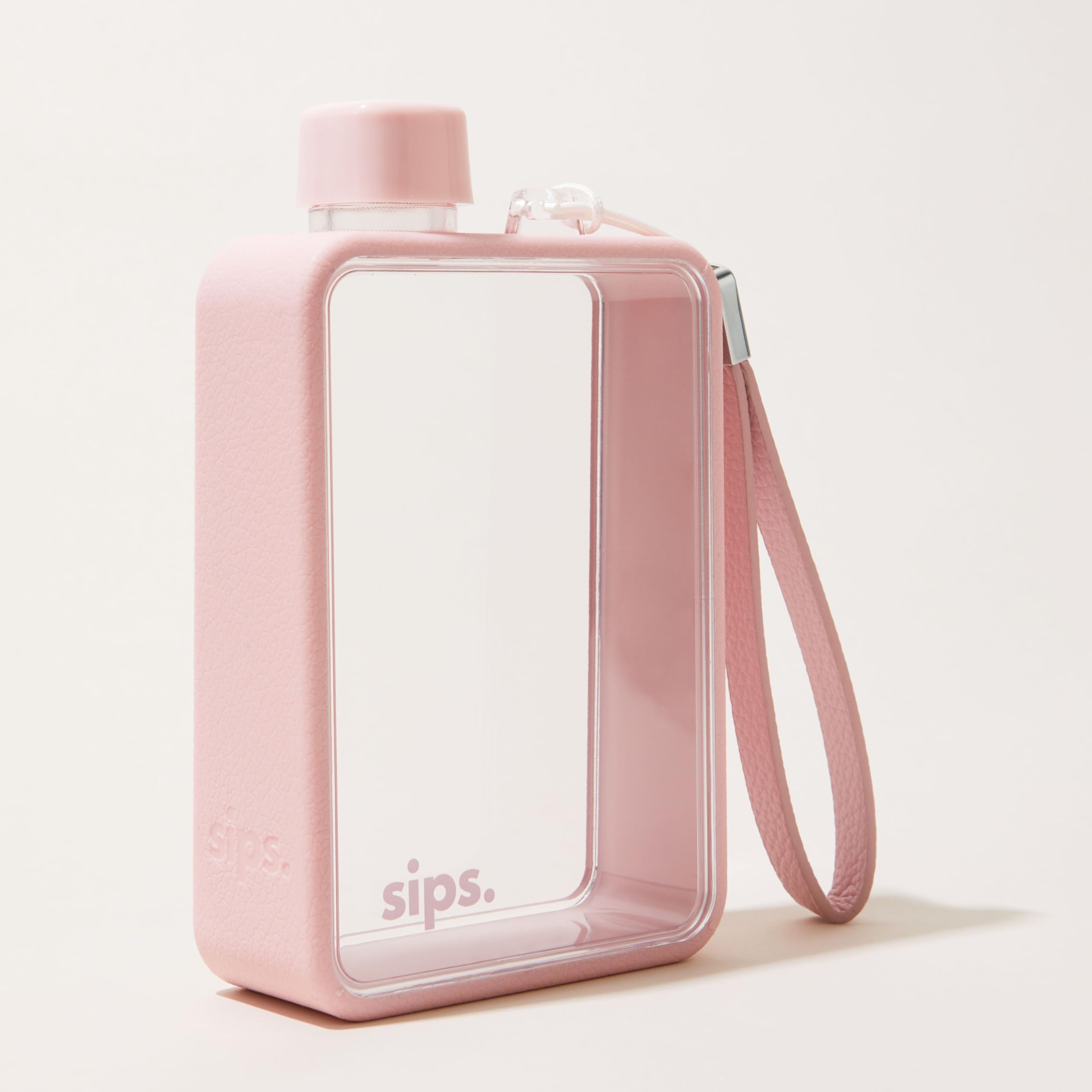 Sips. Flat Water Bottle 480ml, BPA Free Tritan Small Water Bottle for Purse, Gym, Travel, Leakproof, TPU Grip, PU Strap - 13 Colors โ image 1