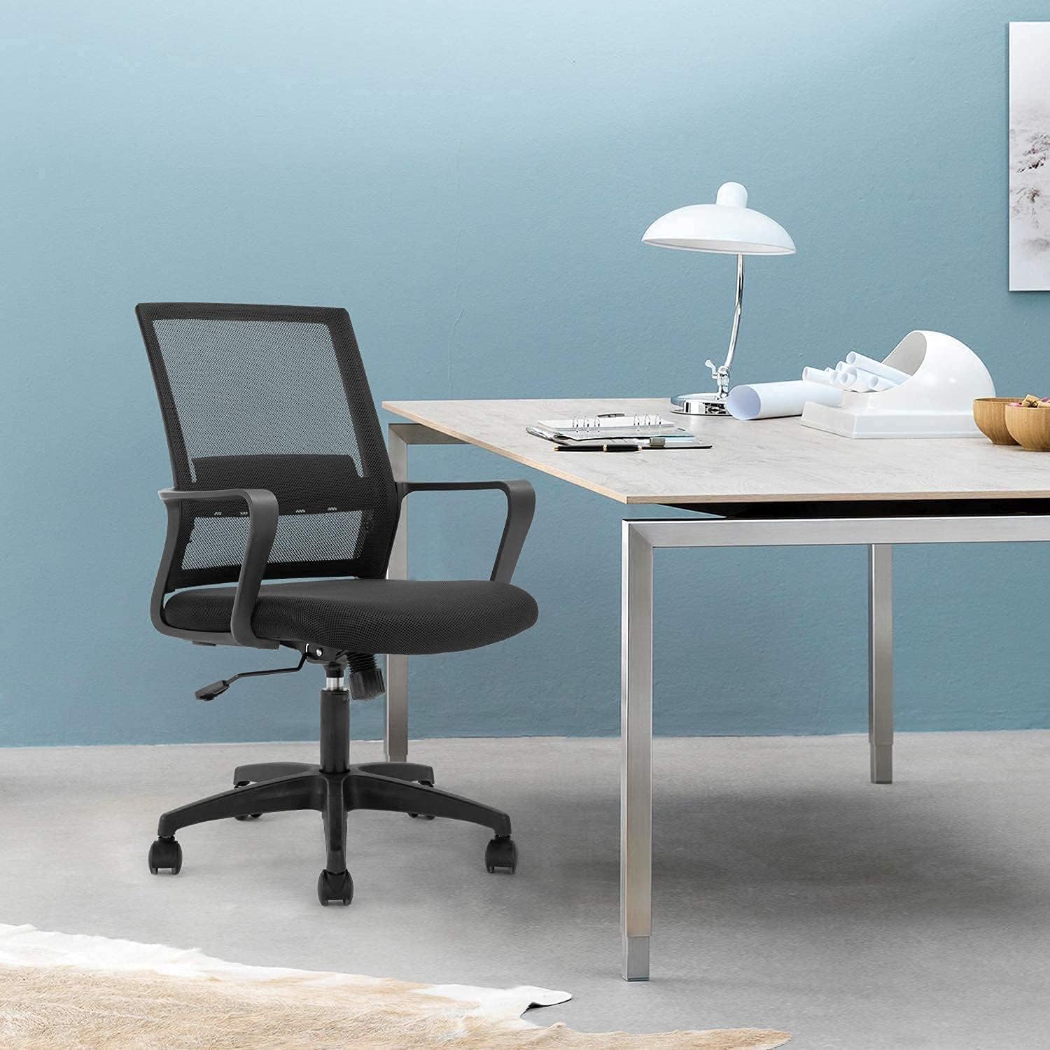 Home Office Desk Chairs Ergonomic Computer Chair Adjustable Swivel Rolling Chairs with Lumbar Support Mid Back Mesh Task