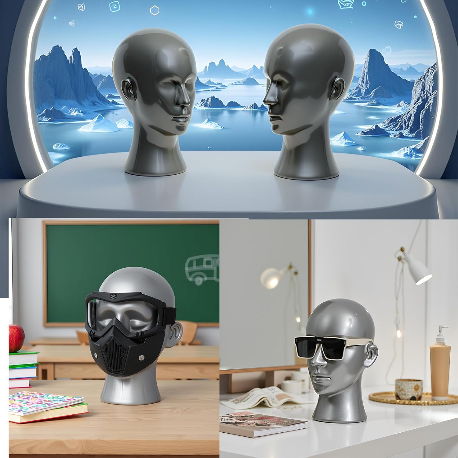 Mannequin Head Male Professional Cosmetology Manikin Head for Display Headset, Headphone, Game Console, Hats, Wigs Jewellery（L20-HH）