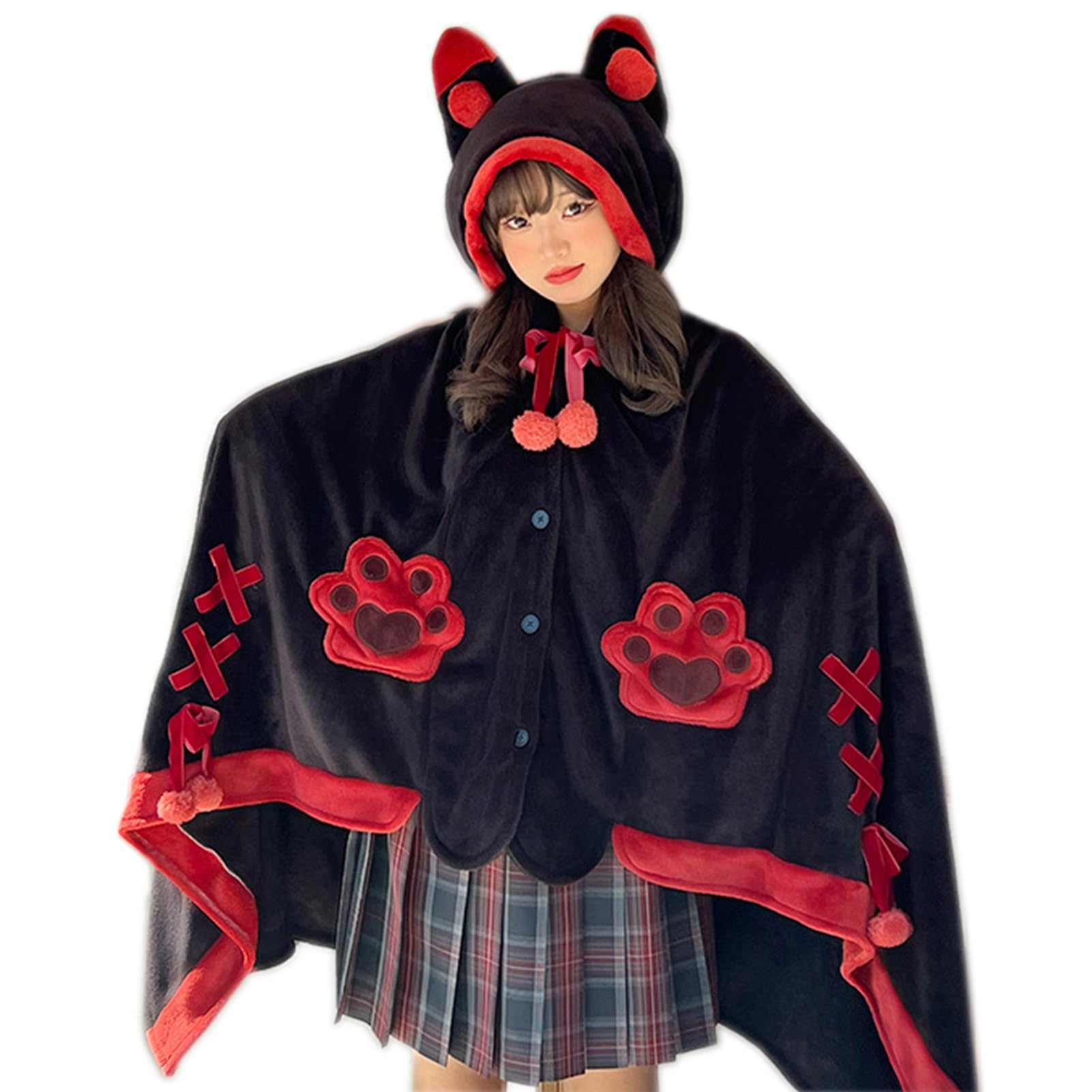 Cute Halloween Wearable Blanket Hoodie Free Size for Adults Devil Bat Hooded Blanket Oversized Soft Sherpa Hoodie Women Throw Cloak Wrap with Demon