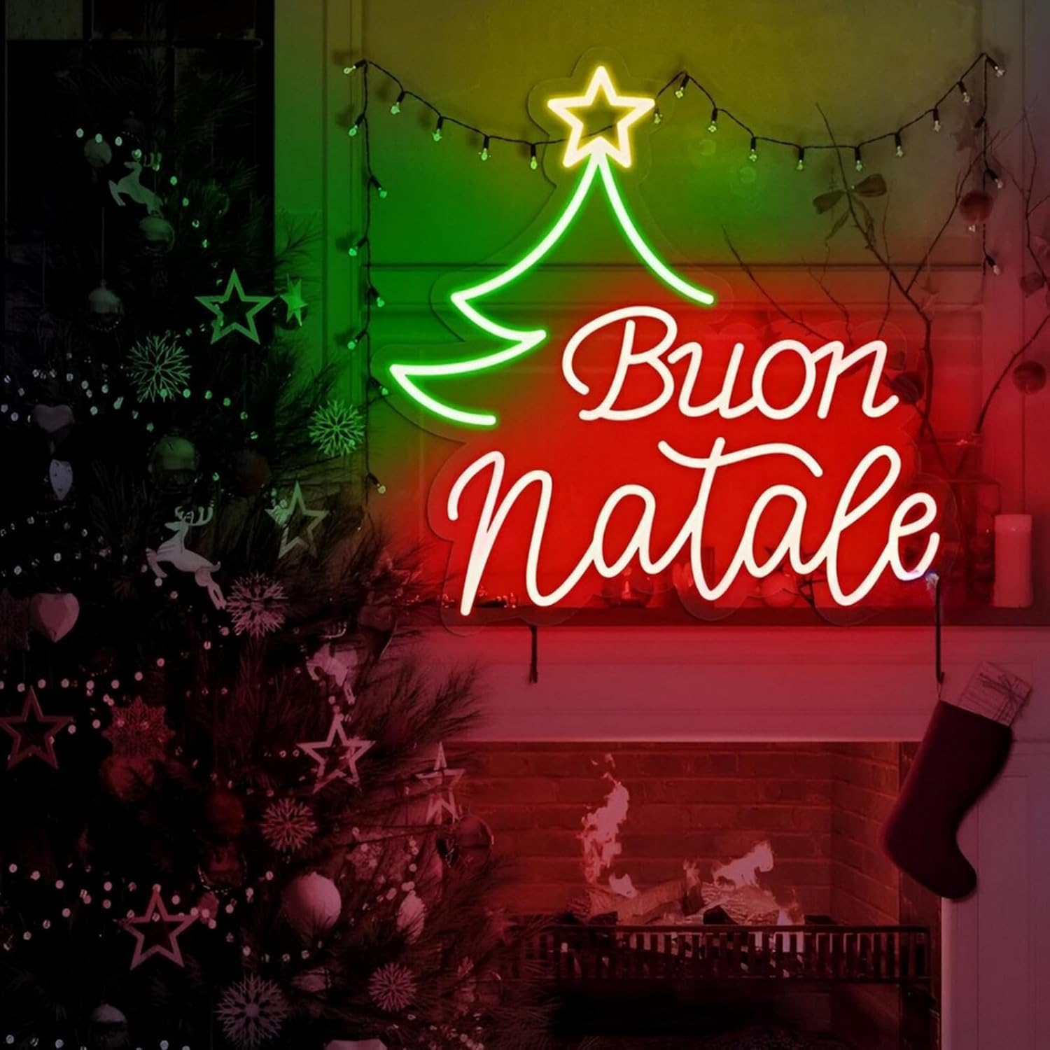 Buon Natale Christmas Tree Neon Sign Merry Christmas Led Light Buon Natale Decor Happy New Year Gifts Holiday Decoration, 13"x13"