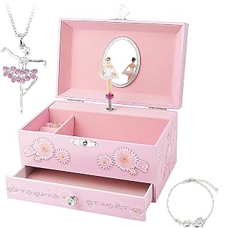 Pink children's musical jewelry box with ballet dancer