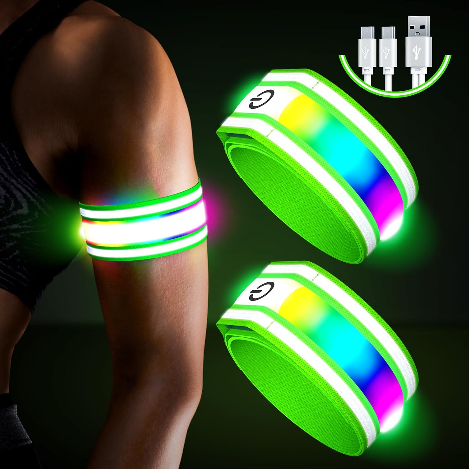 Ylzzrs Led Armband Aufladbar2 St ck Reflective LED Leuchtarmband Leucht Armb nder Lichtband Kinder Leuchtb nder Reflektorband Unisex Nacht Sicherheits Licht f r Joggen Laufen Running
