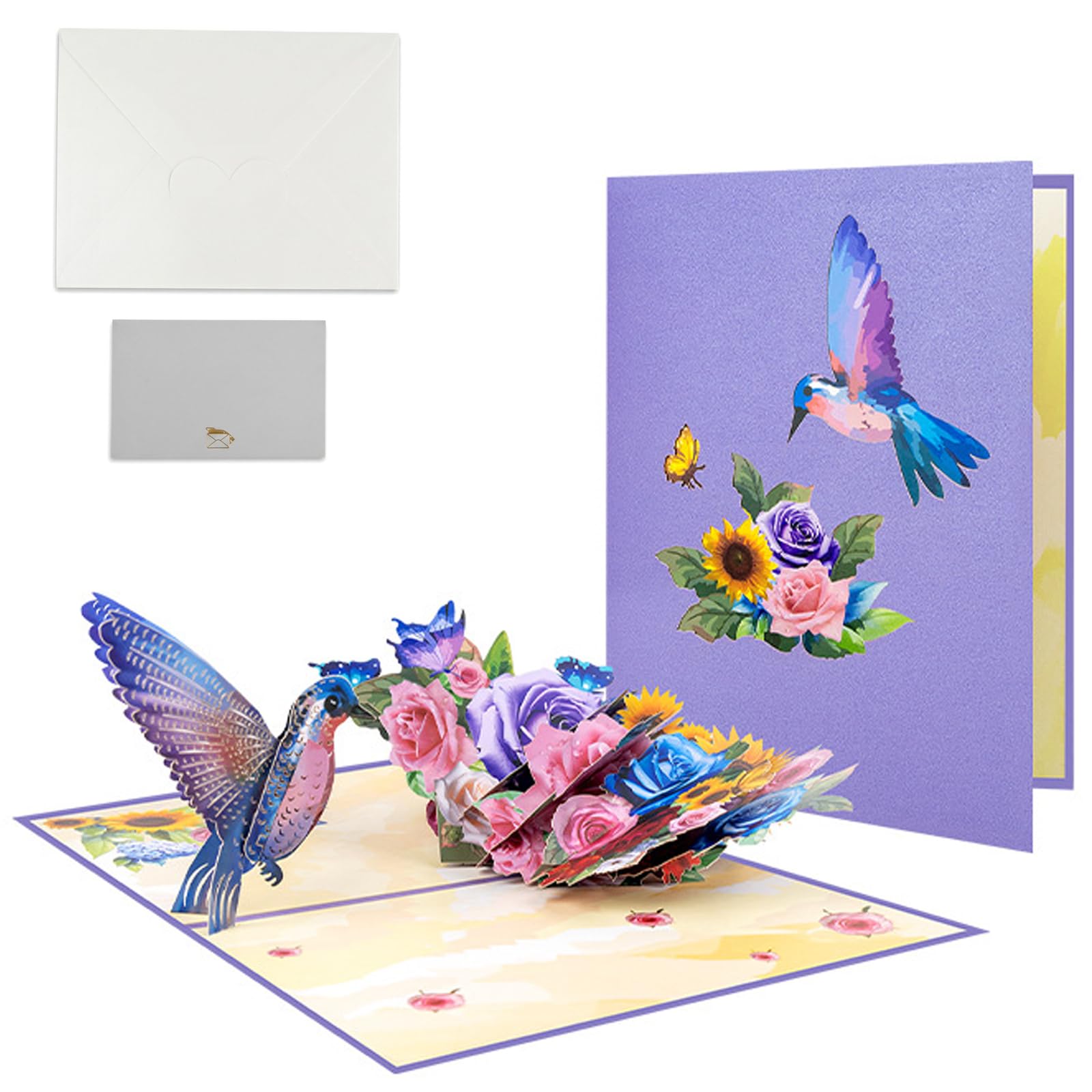 3D Pop Up Birthday Card, Blue Hummingbird Handmade Greeting Card for Mum and Wife, Flower Pop Up Cards for Mothers Day and Anniversary