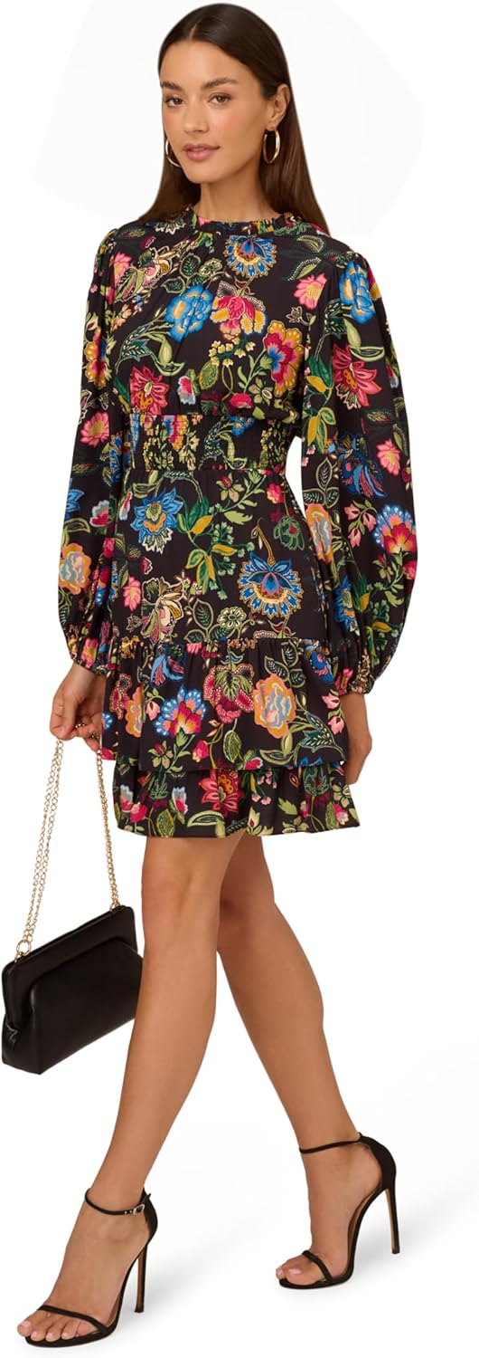 Adrianna Papell Women's Smocked Printed Short Dress - Image 4