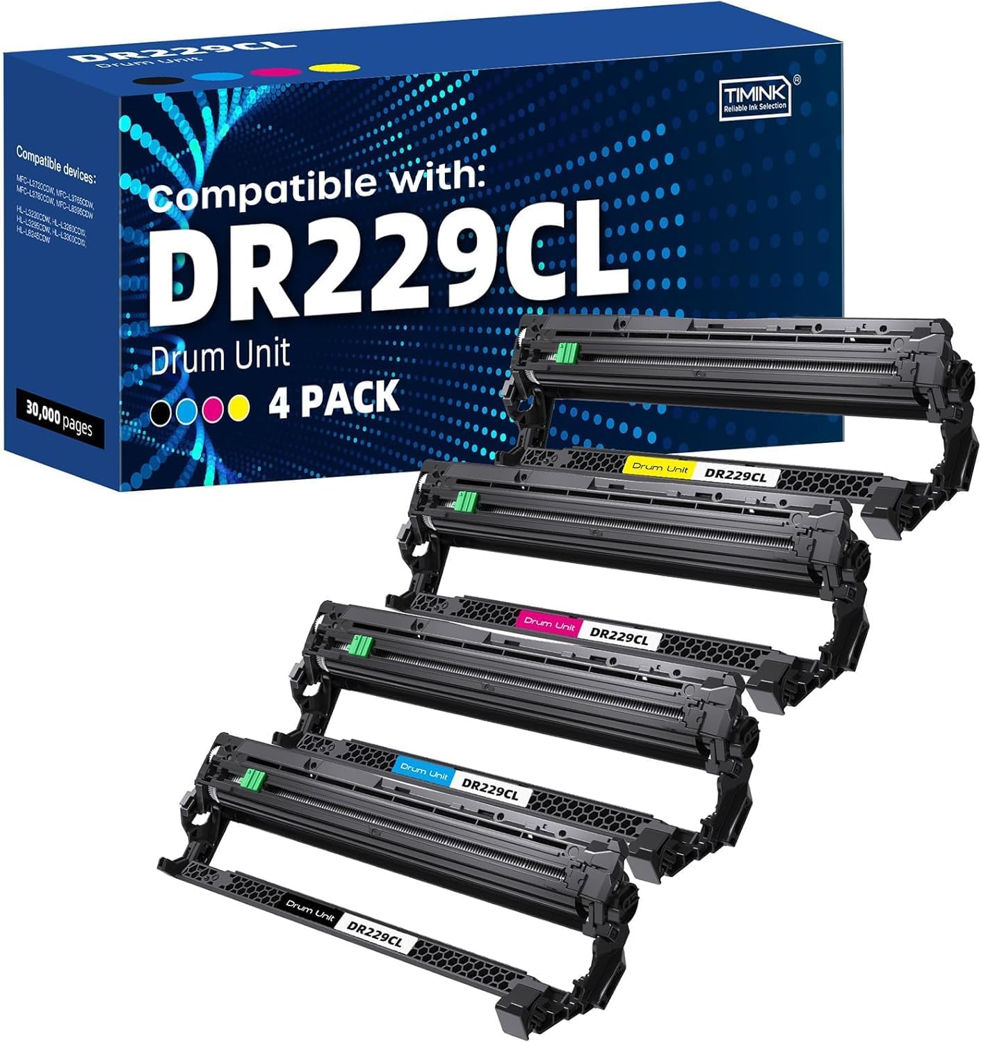 Compatible DR229CL Drum Unit (NOT Toner) Replacement for Brother DR229 use with TN229 TN229XL Work with Brother HL-L3220CDW MFC-L3720CDW HL-L3280CDW HL-L3300CDW MFC-L3780CDW Printers (4-Pack)