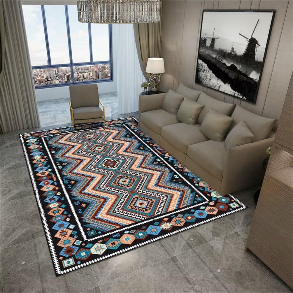 Tapis antidérapant cuisine et salon bleu géométrique 120x180 cm