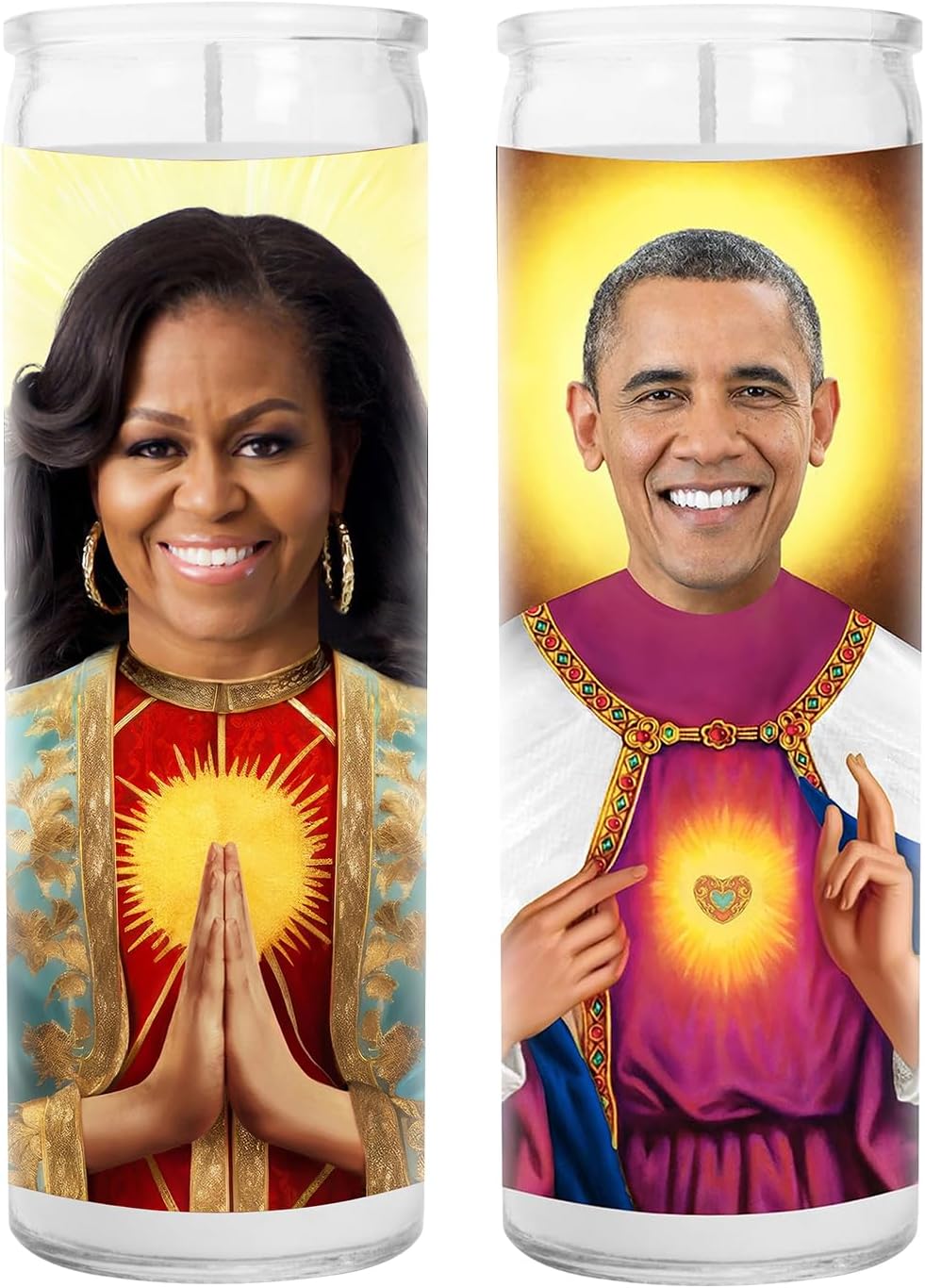 Barack and Michelle Celebrity Glass Jar Candle – Unscented Handmade Soy Wax Votive Candle – Unique Gift for Public Figures Fans – Home Decor Collectible for Living Room & Office – 8 Inch