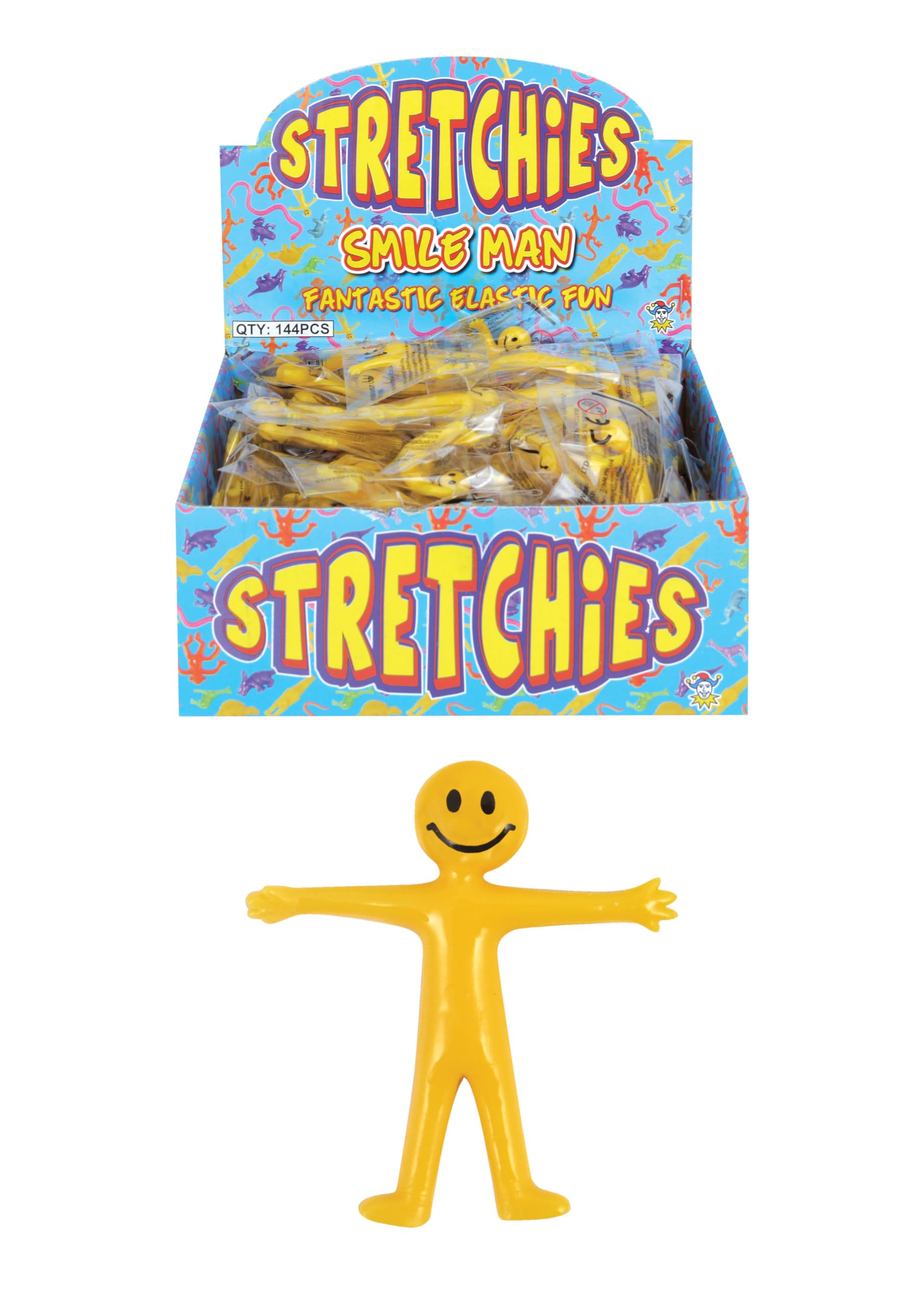 HENBRANDT 144 x Stretchy Smile Men Yellow Stretch Stretchies Kids Party Favour Loot Bag Filler Lucky Dip for Boys and Girls