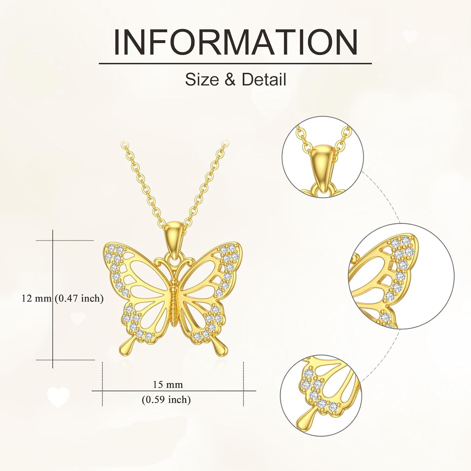 DOVRAN Real Solid Gold Birthstone Butterfly/Dragonfly/Bee/Hummingbird Necklace for Women Yellow Gold Animal Pendant for Christmas Dainty Jewelry Birthday Gifts for Mom Wife