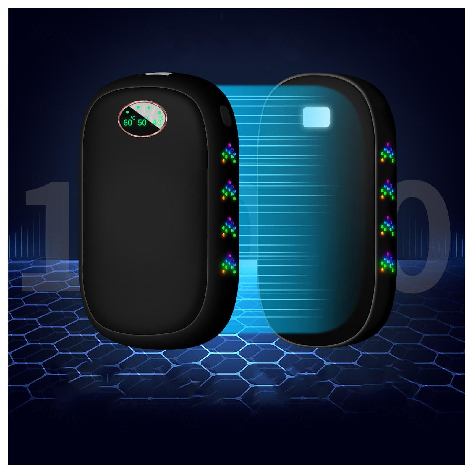 ARTSIM Chauffe Main Rechargeable 2 pcs 10000 mAh, Chauffe Mains Rechargeable 3 Modes De Chauffage avec Lampe Respiratoire/Lampe De Poche pour Le Travail d'hiver,Pêche