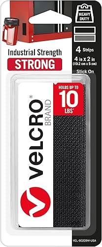 VELCRO Brand Heavy Duty Fasteners  4x2 Inch Strips 4 Sets  Holds 10 lbs  Stick-On Adhesive Backed  Black Industrial Strength  For Indoor or Outdoor