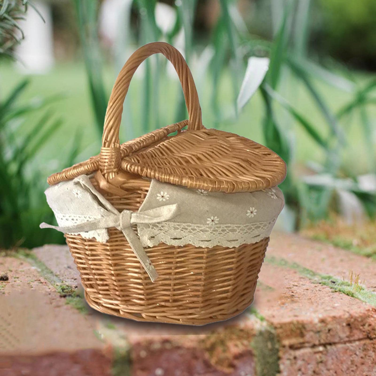 Cestino da Picnic in Vimini, Cestino Portaoggetti in Rattan con Fodera Lavabile per