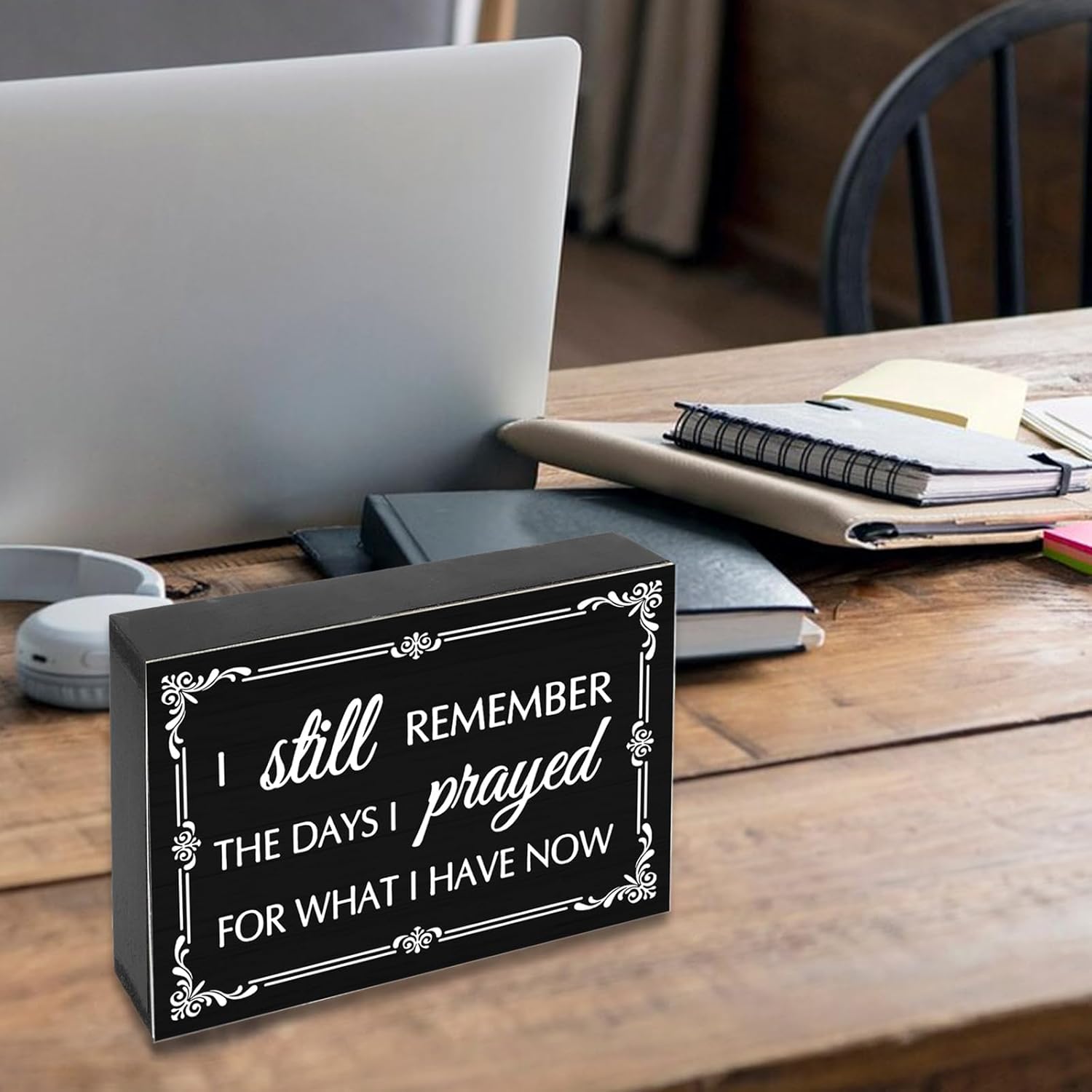 Farmhouse Decor Wooden Box Christian Home Decor Fall Rustic Wall Decor Inspirational Gift Wooden Sign for Living Room Garden Shelf Office I Still Remember The Days I Prayed For What I Have Now - Image 6