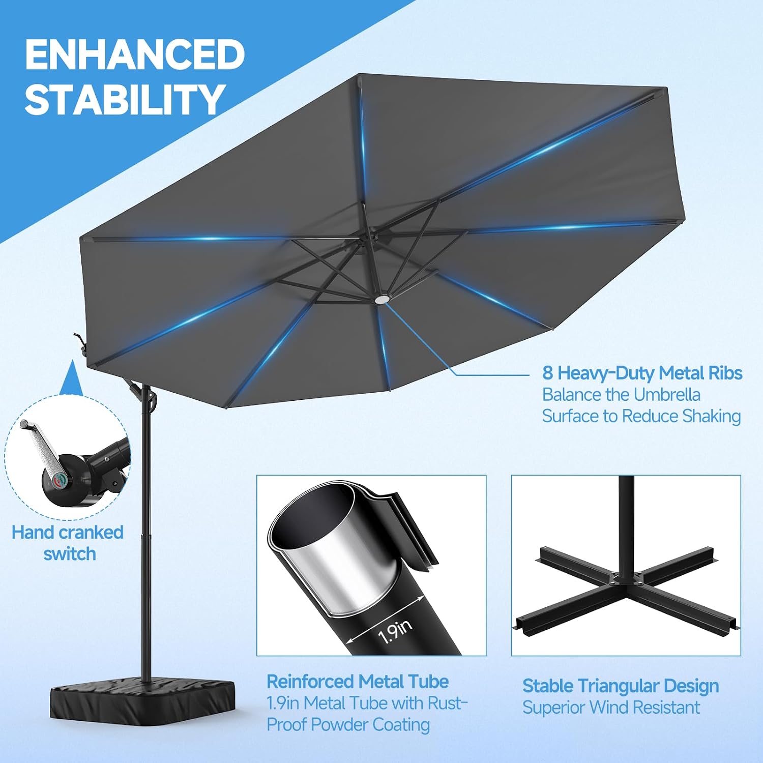 SUNYRISY 10ft Outdoor Patio Umbrella with Base Included, Large Cantilever Offset Umbrella with Sandbag Base Included for Deck, Pool, Porch, and Backyard Shade, Easy to Tilt and Crank