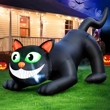 FunFanso 7 FT Halloween Inflatable Black Cat Yard Decoration, Blow-Up Outdoor Halloween Decor with Built-in Bright LED Lights, Easy Installation for Indoor Parties, Garden, Lawn, and Halloween Events