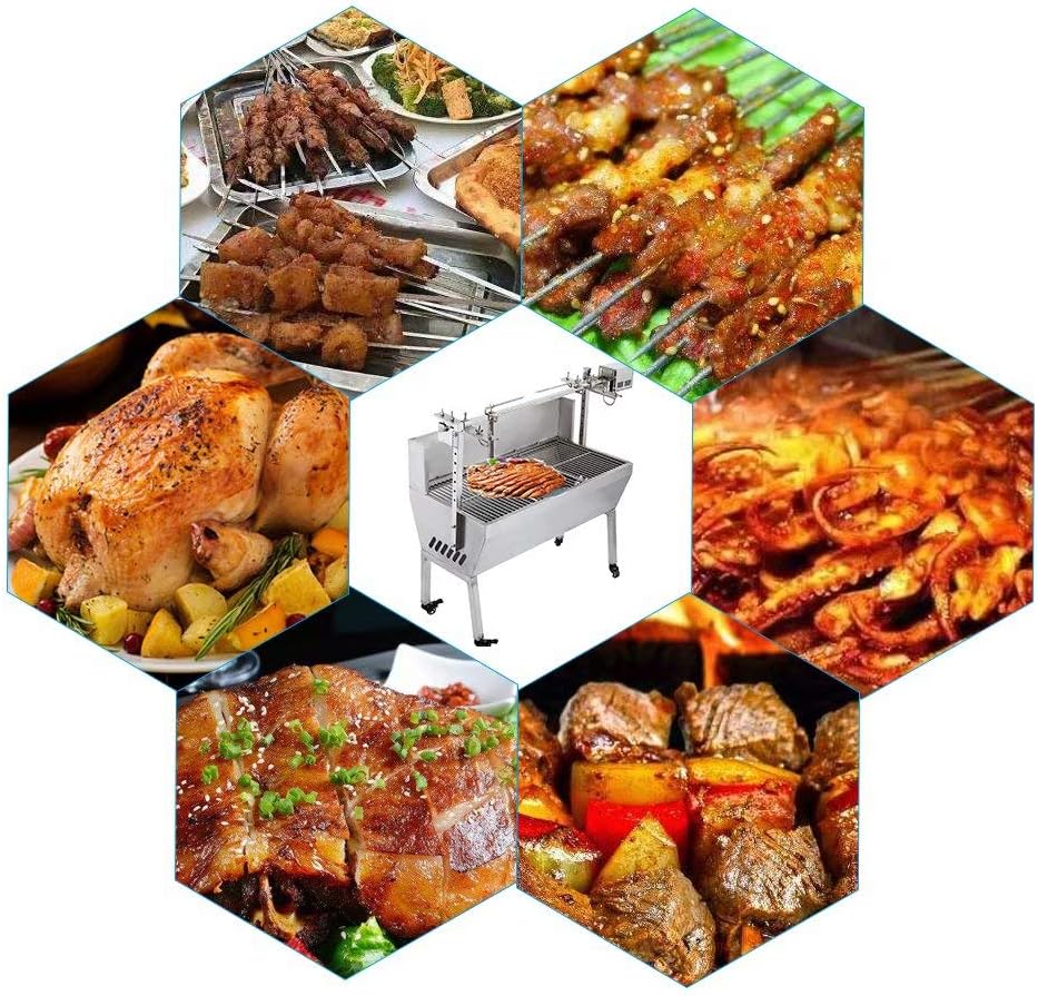 Electric Automatic BBQ Rotisserie Grill Kit, Universal Motor Kit Outdoor Camping Rotisserie Spit Roaster Large Stainless Steel Grill for Rotisserie Lamb with Windshield,Grill Kit