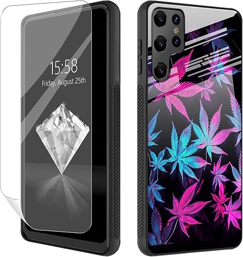 Funda para Samsung Galaxy S22 Ultra con protector de pantalla, carcasa trasera de vidrio templado, silicona suave, protección completa resistente