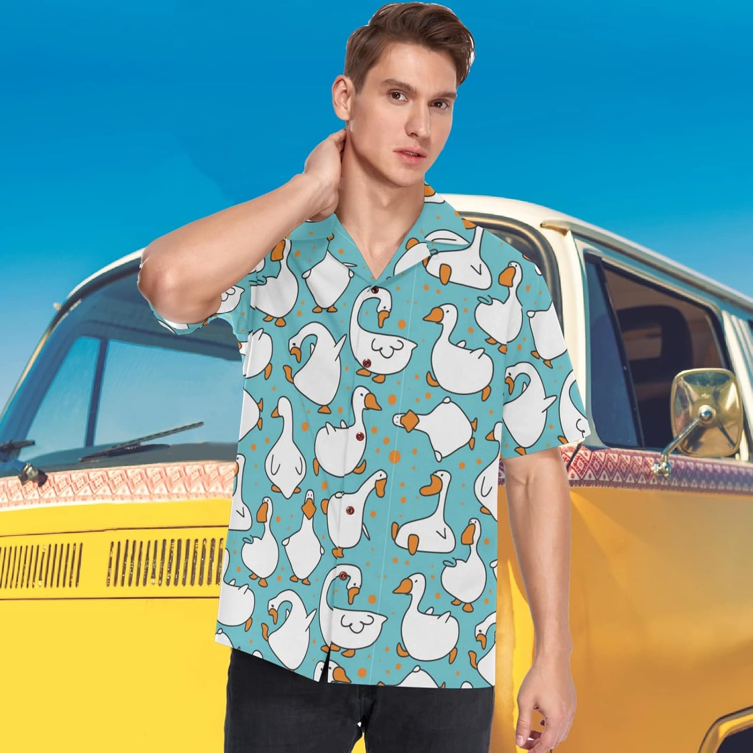 visesunny Stylish Men's Seasonal Hawaiian Print Button Down Short Sleeve Shirt S-XXL - Image 5
