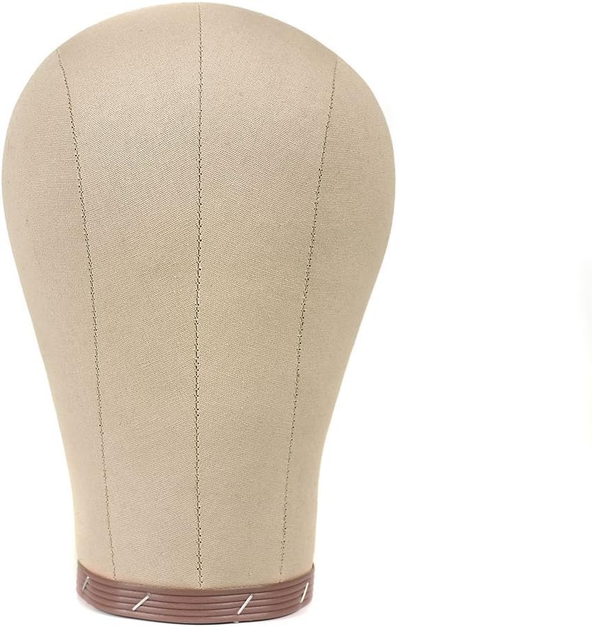 Wig Head Cork Canvas Block Head with Stand for Wig Making,Styling and Display, Mannequin Head with Mount Hole (21")