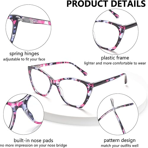 Miniatura 4 de CLASAGA Reading Glasses for Women, Pattern Design Ladies Computer Readers Blue Light Glasses