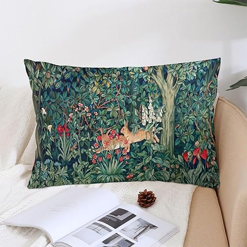 Miniatura 4 de Dripglw Fundas de almohada con diseño floral de William Morris de animales del bosque, 12 x 20 pulgadas, diseño de liebres azules, verdes, rojas,