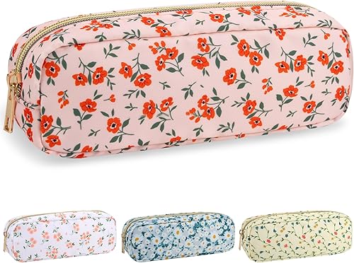 Miniatura 57 de izuzta Bolsa de maquillaje pequeña de nylon, linda bolsa preppy, bolsa con cremallera para cosméticos, Beige, Chico