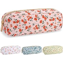 Nylon Small Floral Makeup Bag Slim Pouch, Preppy Cute Makeup Brush Bag Pink Makeup Bag Flower Cosmetic Zipper Pouch for Purse, Waterproof Travel Toiletry Bag Make Up Organizer for WomenPink-Floral