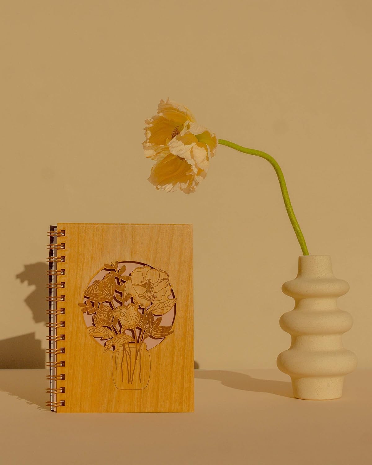 Wildflowers In Mason Jar Wood Journal [Notebook, Sketchbook, Spiral Bound, Blank Pages]