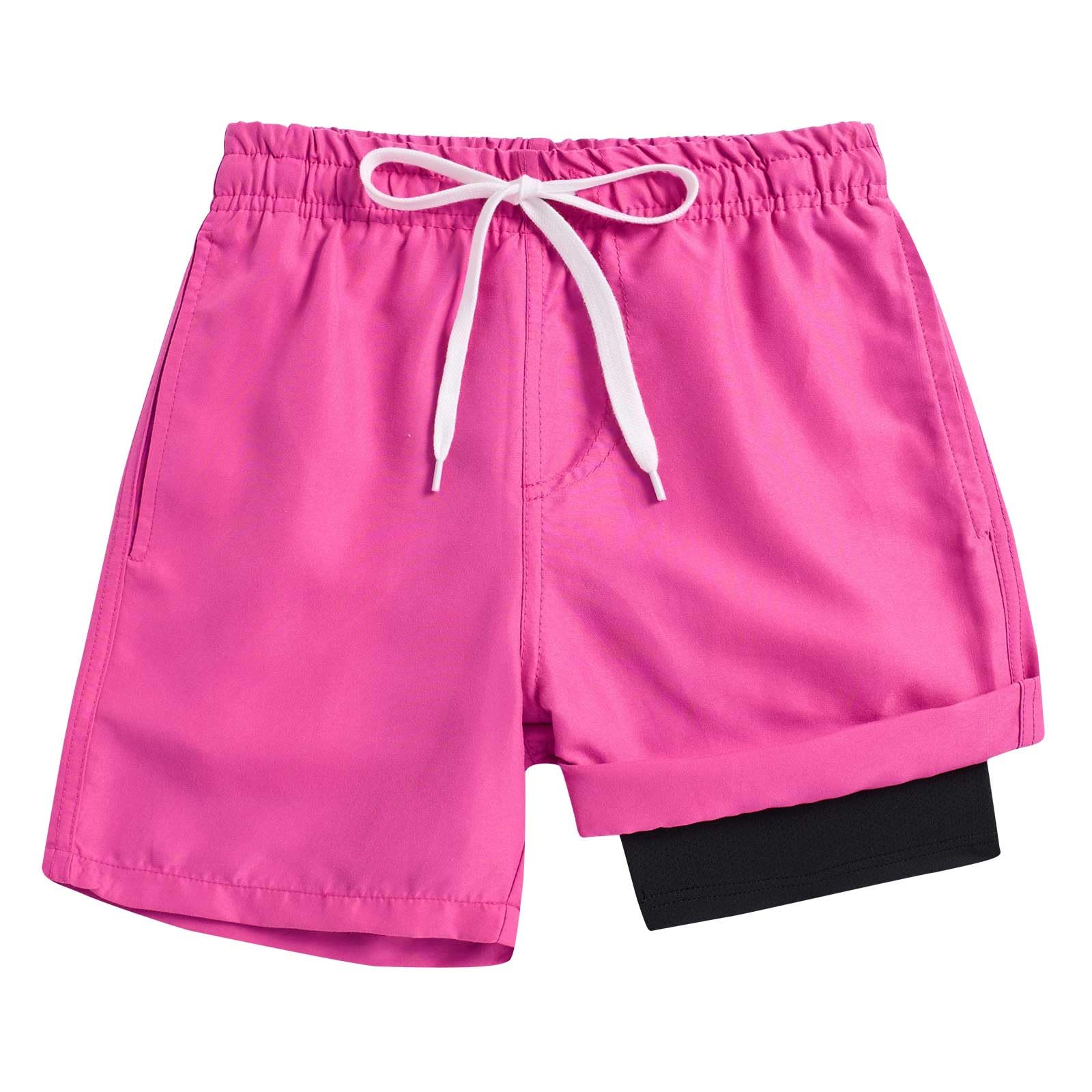 Cozople 7-20T Boys Swim Trunks with Compression Liner Solid Color Bathing Suit Quick Dry Swim Shorts Swimwear