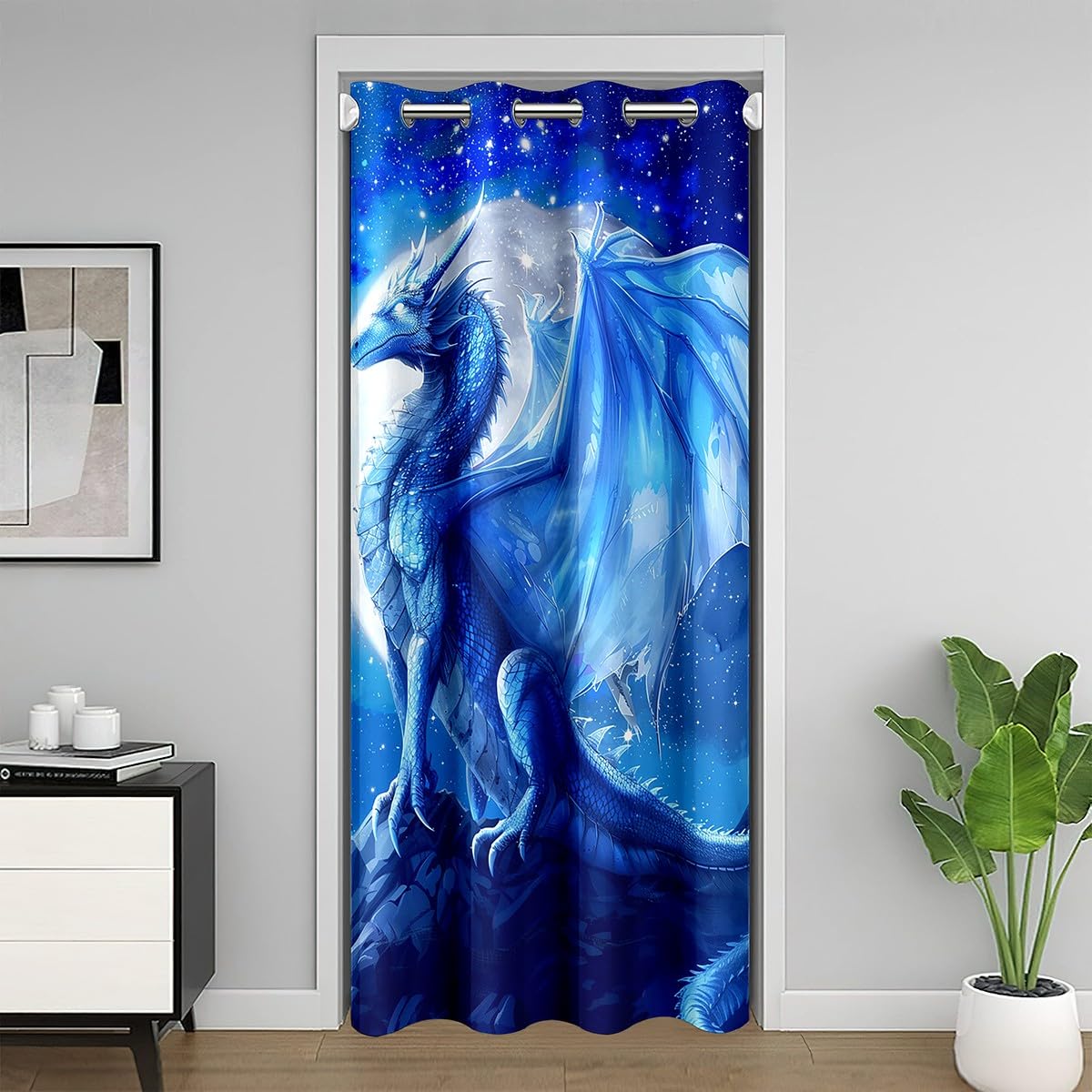 Rideau de porte dragon 3D 86x203 cm occultant bleu galaxie mystérieux Homewish