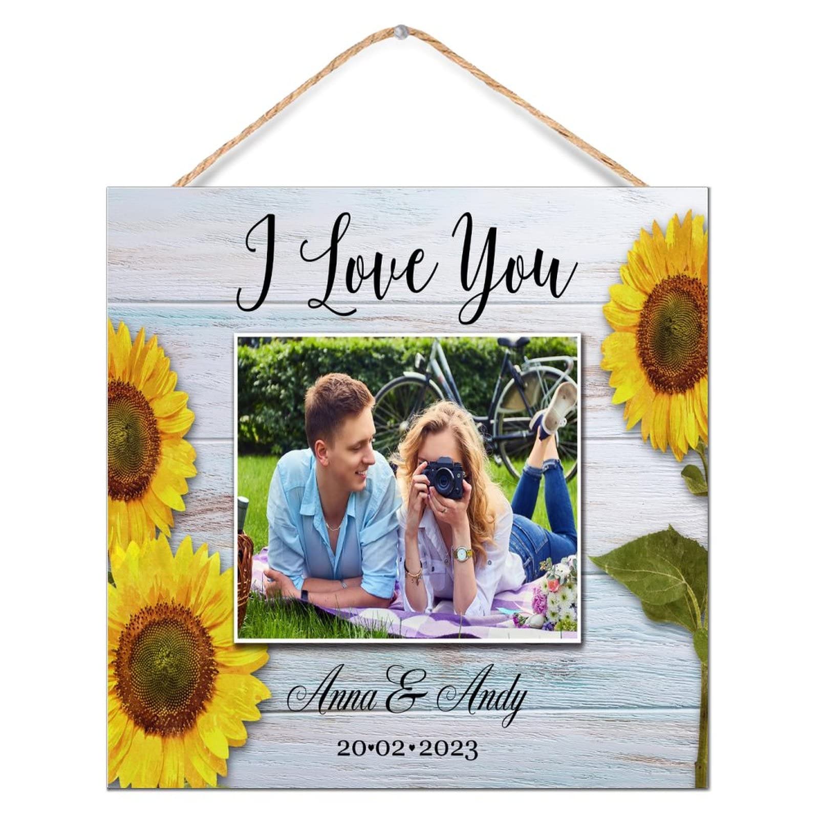 Letrero de madera I Love You cuadro vintage de 12 x 12 pulgadas adorno de pared