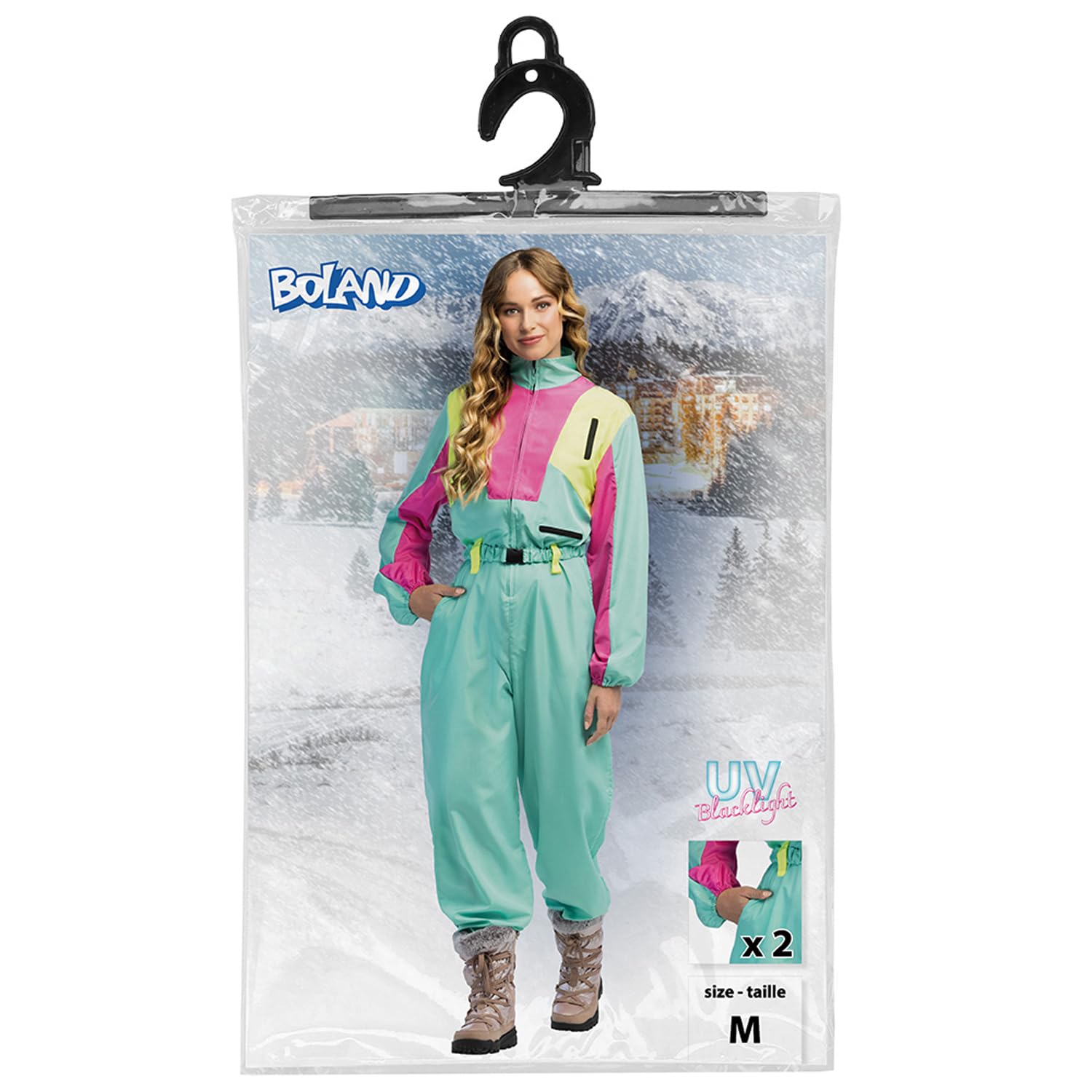 Boland Combinaison de ski rétro, lumière noire, années 80, costume femme, vêtements de ski et de fête