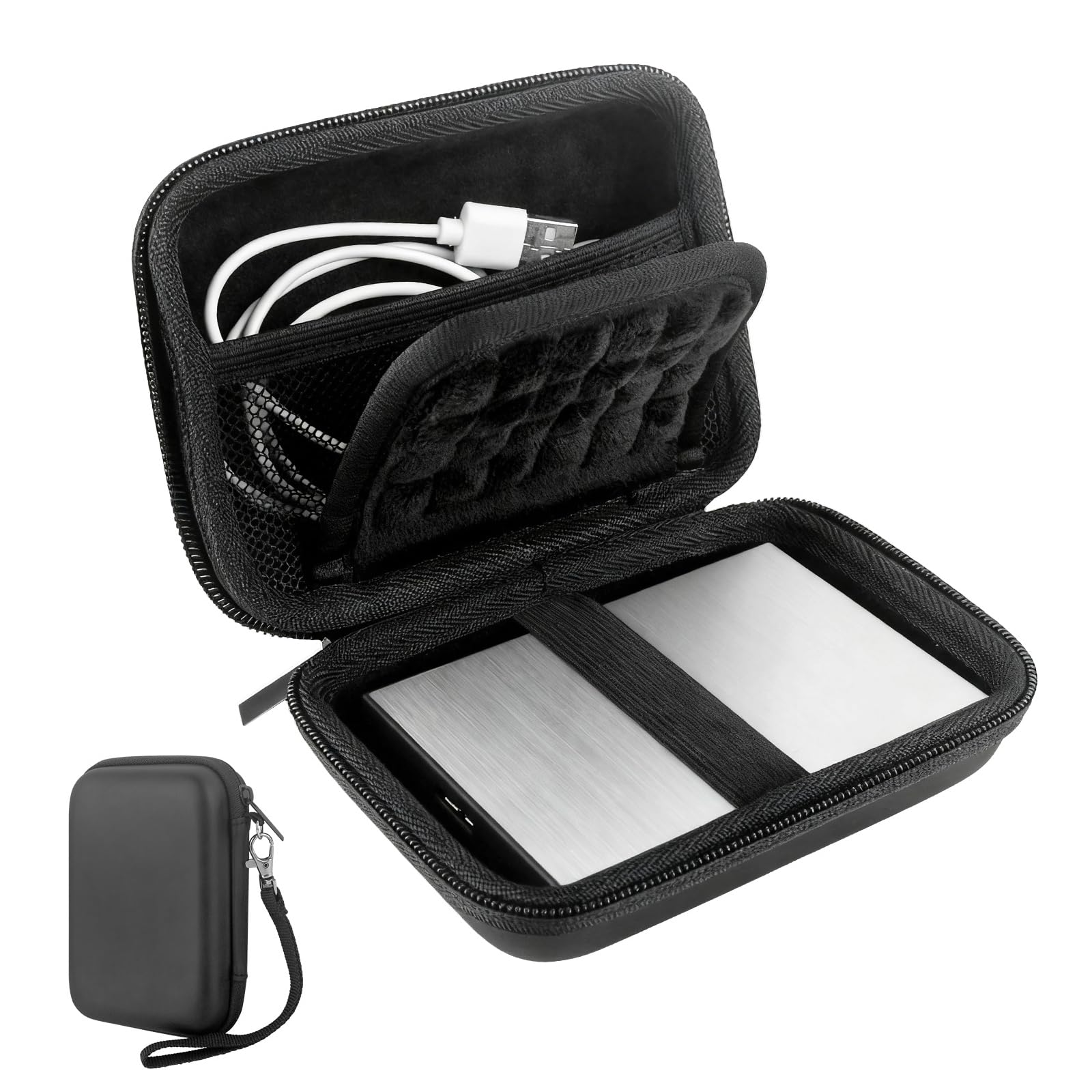 Hard Drive Case, Shockproof EVA Hard Drive Carrying Case for External SSD/HDD, USB Drive & Passport, Portable Travel Tech Organizer with SD Card Slots and Cable Mesh Compartment