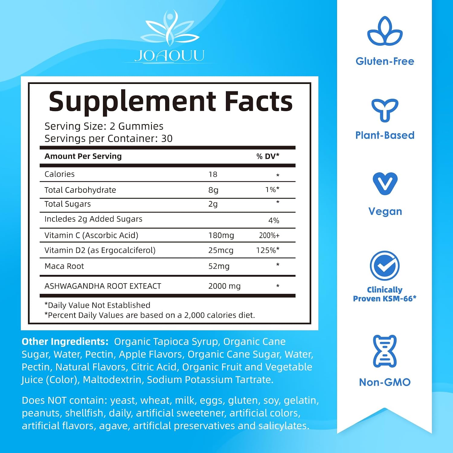(60 Count) Ashwagandha Gummies KSM-66 - Mixed Berry, Vegan, Plant Based, Non-GMO, Gluten-Free & Gelatin Free Relax, Organic Ashwa Root Extract Supplement for Immune Support