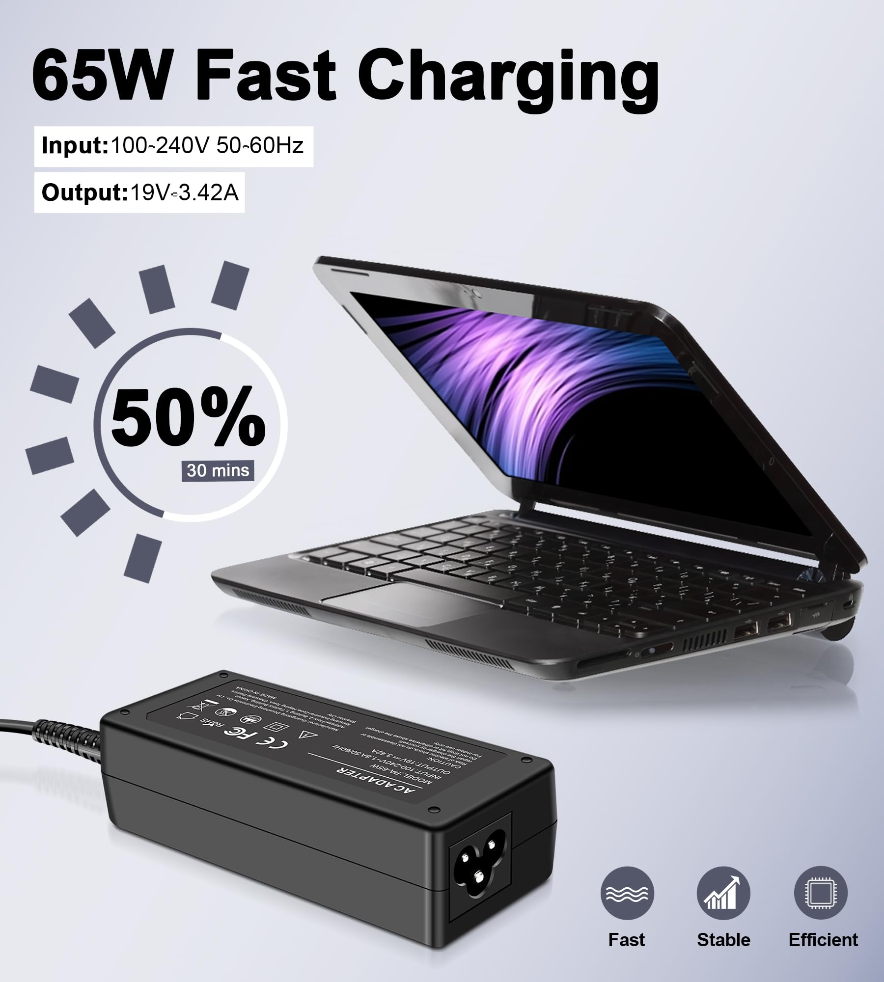 Chargeur 65W pour Acer Aspire 3 5 E1 E3 E5 V3 V5 V7 E14 E15 ES1 A314 A315 A317 A514 5,5 x 1,7 mm