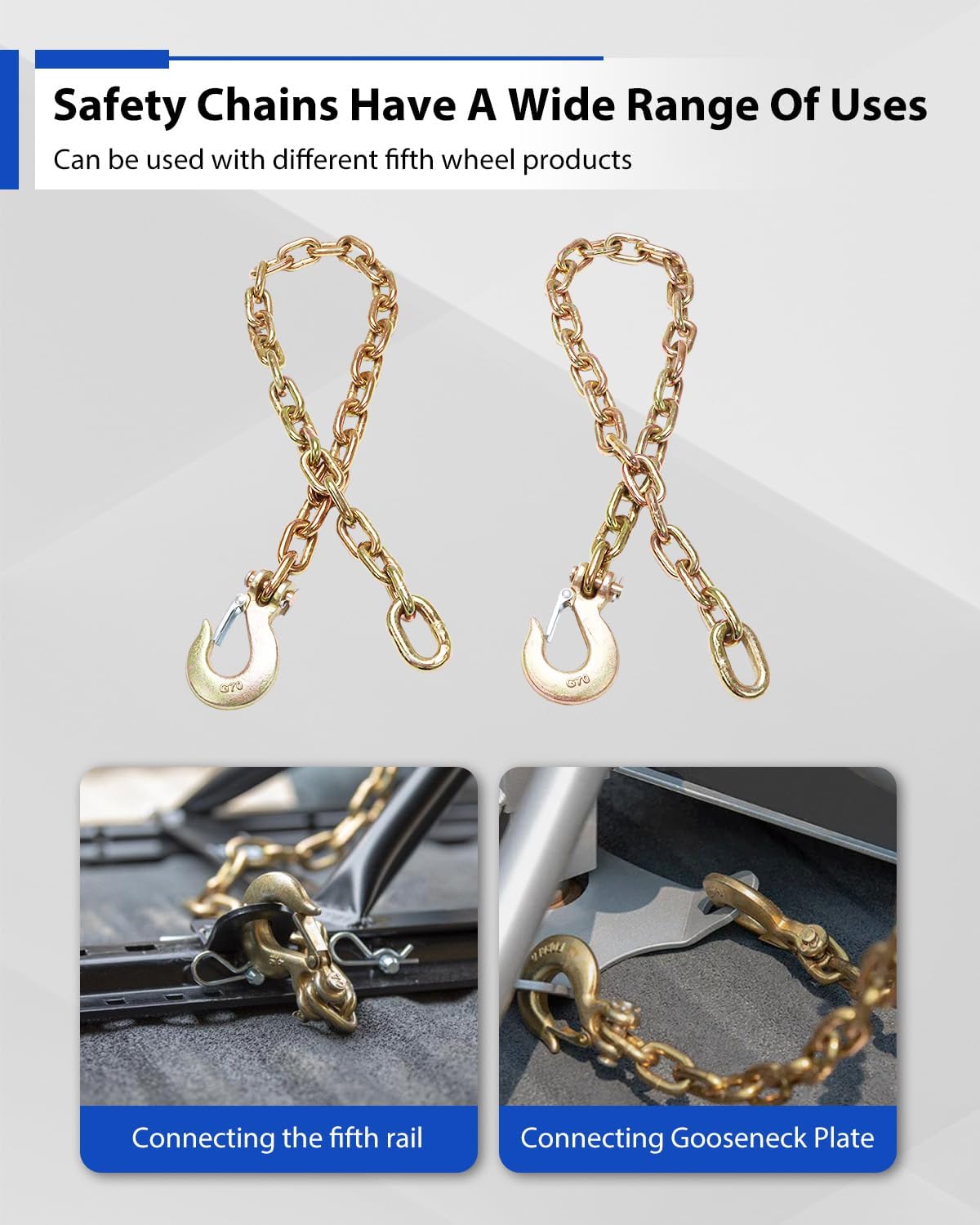 Ultimate Connection 5th Wheel Trailer Safety Chains with Hooks,Safety Chain Kit,24,000 lbs - Image 2