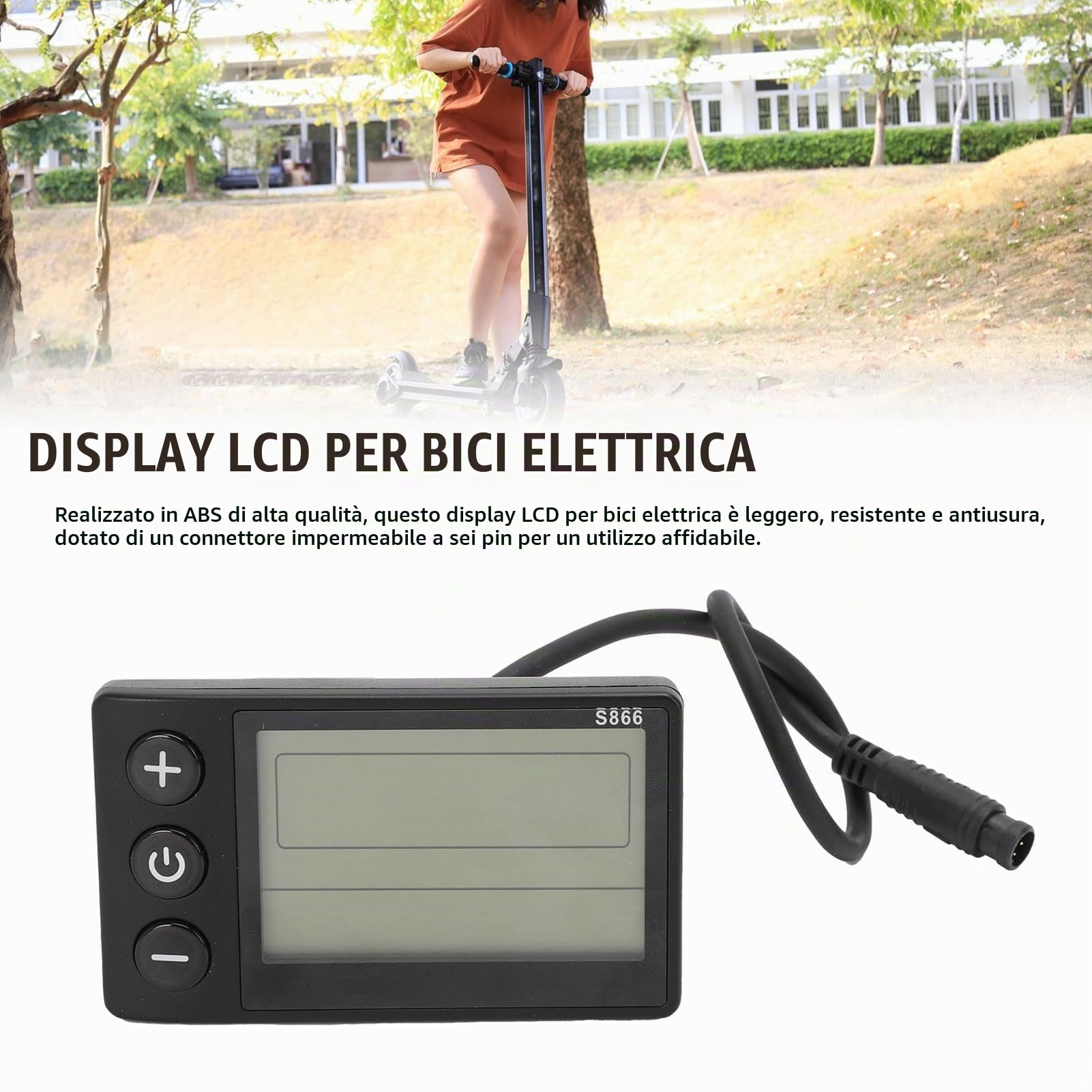Display LCD per Bici Elettrica, Pannello di Controllo del Misuratore per Bici Elettrica S866 con Connettore Impermeabile a 6 Pin per Scooter