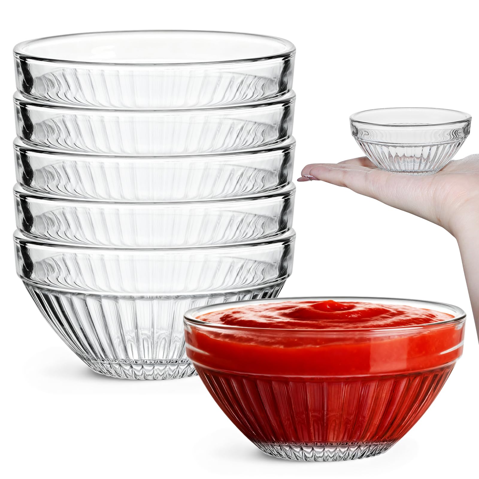 Wieat Dipping Bowl, 6 Pcs Small Condiment Pots, Reusable Mini Dipping Bowls, Clear Glass Serving Bowls for Relish, Sauces, Spices, Snack, Dipping, Jam, Creams