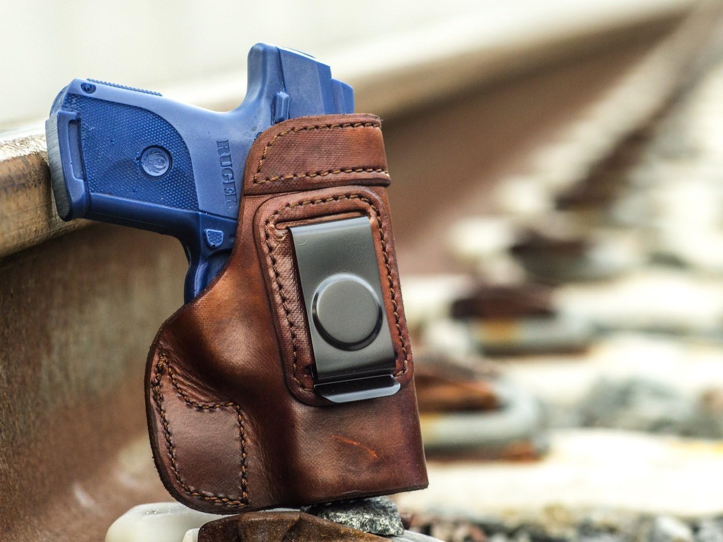 OUTBAGS USA LS2SRC (Brown-Right) Full Grain Heavy Leather IWB Conceal Carry Gun Holster for Ruger SR9c 9mm & SR40c .40S&W. Handcrafted in USA.