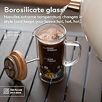 Vista 3 de Rasa - Cafetera de prensa francesa de 11.8 fl oz, vidrio de borosilicato de doble pared resistente al calor, sin BPA, 100% libre de plástico