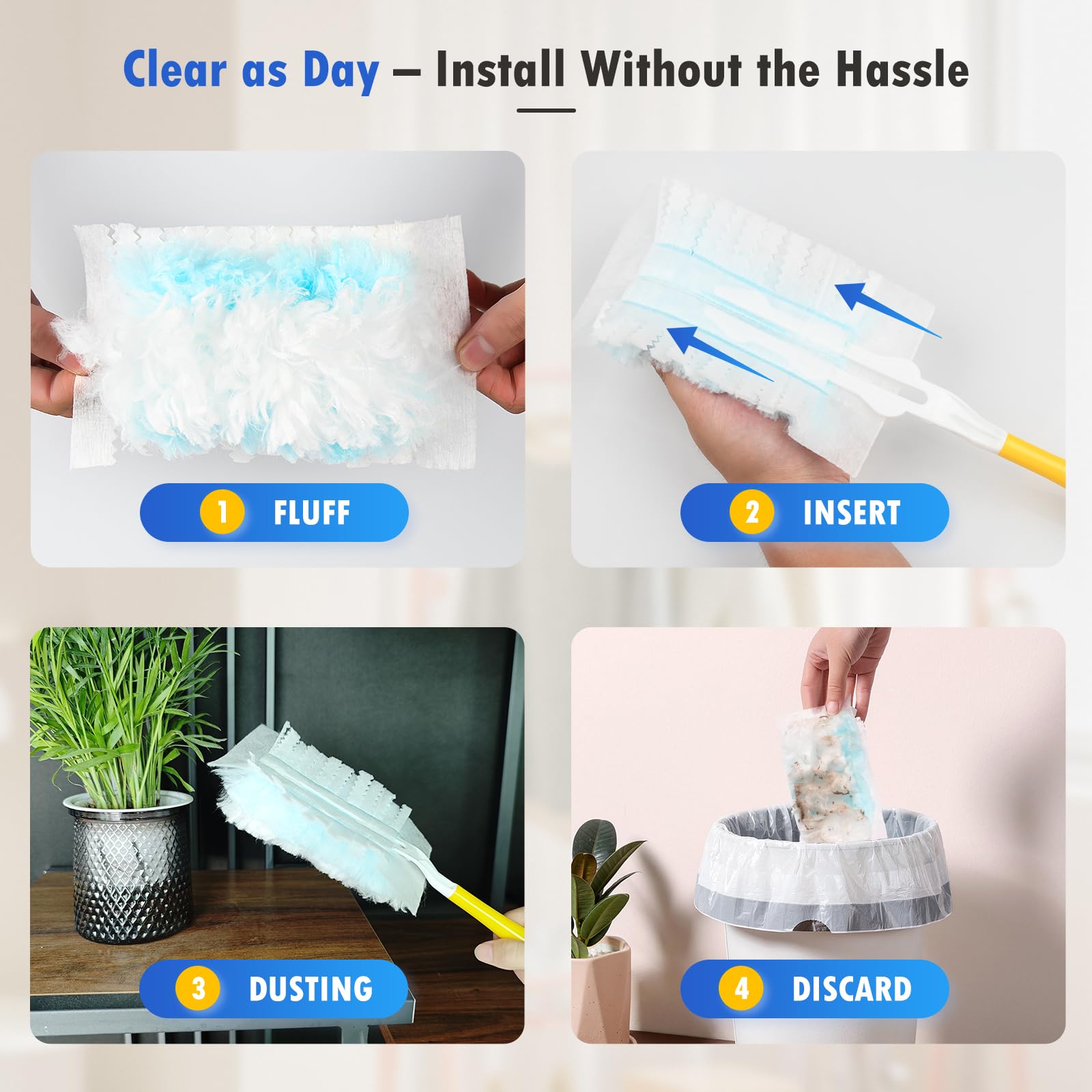 50 recambios de plumero multisuperficie de 180° compatibles con mango Swiffer, repuesto resistente con 1 mango