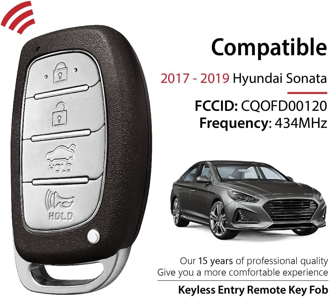 Replacement for 2017 2018 2019 Hyundai Sonata Key Fob Remote Control CQOFD00120 4 Buttons 434MHz