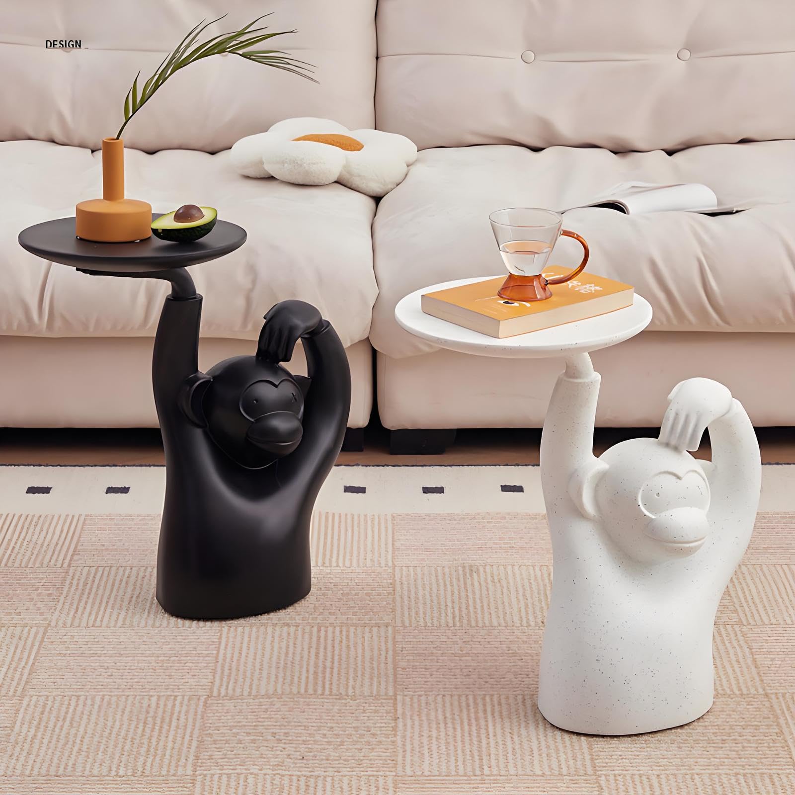 Moderner Plastik AFFE Skulptur Beistelltisch, Niedliches Tablett Beistelltisch für Wohnzimmer, Schlafzimmer als Couchtisch & Nachttisch, Gray1