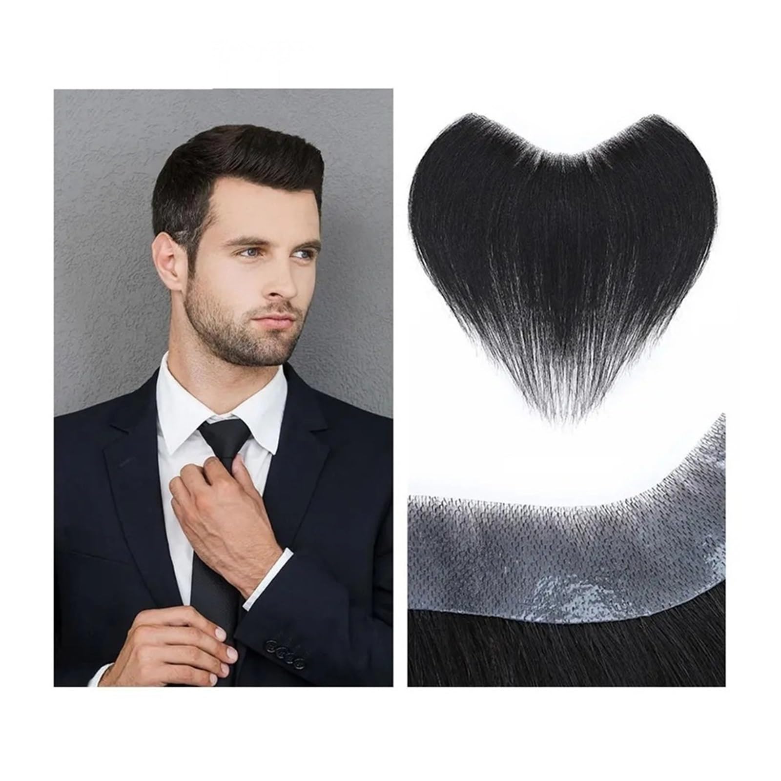 Tupé de pelo para hombres Línea de cabello en forma V, parche piel fina Invisible, línea Natural, postizo humano Sistema de cabello para hombres(5x16cm)