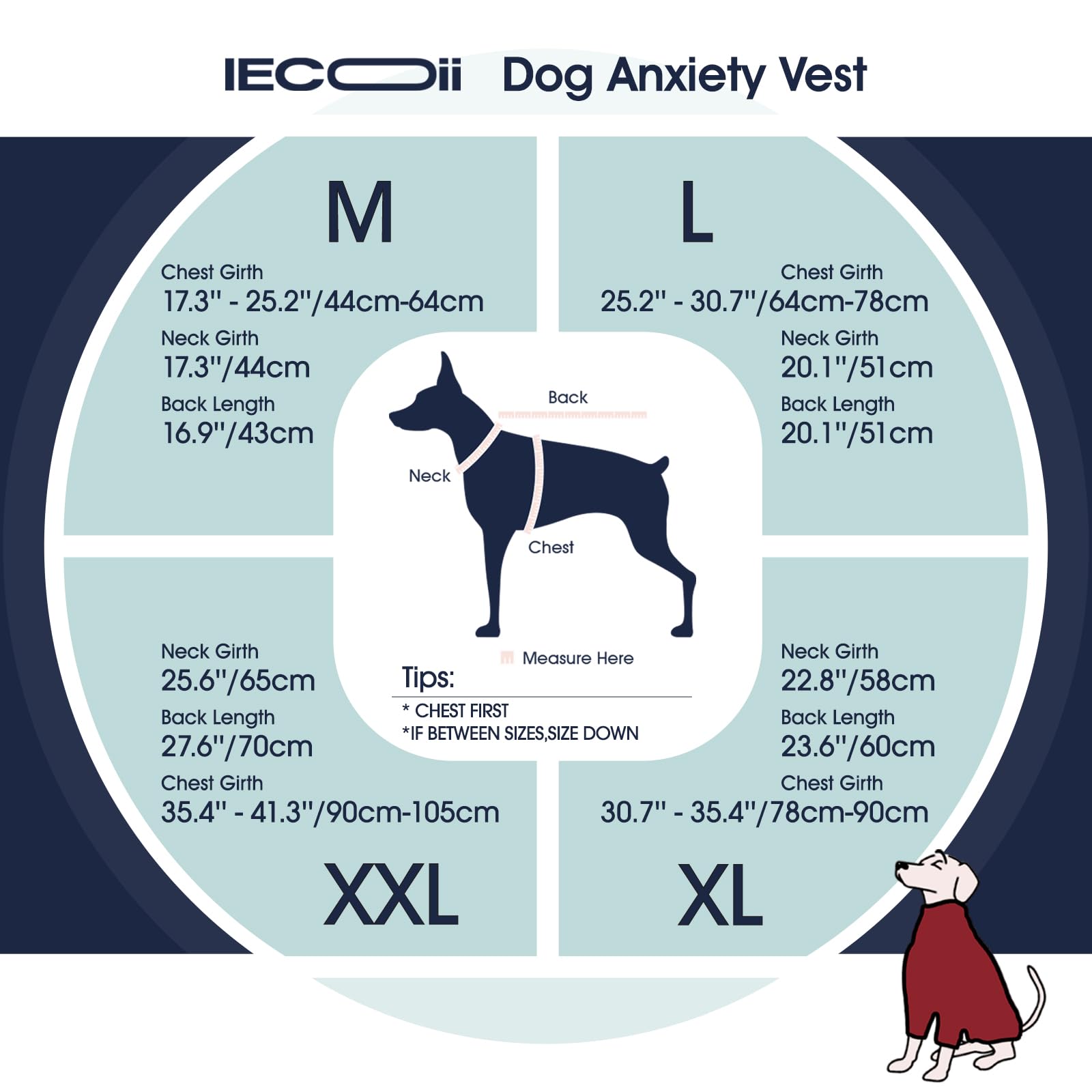 IECOii Chaleco de alivio de ansiedad para perros, camisa ajustable para perros, envoltura calmante ajustable para ansiedad por separación, tormentas eléctricas, fuegos artificiales, estrés de viaje
