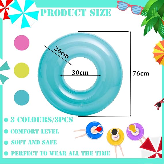Inflatable Pool Floats Swimming Rings Tubes for Kids Adults,3pcs Kids Rubber Ring for Swimming,Inflatable Wheel Pool Tube Raft Swim Ring Floaties for Kids Swimming Pool Summer Beach Water Party